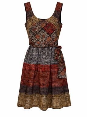 Burlapp Mixed Print Floral & Striped Sleeveless Dress w/ Waist Tie Size M